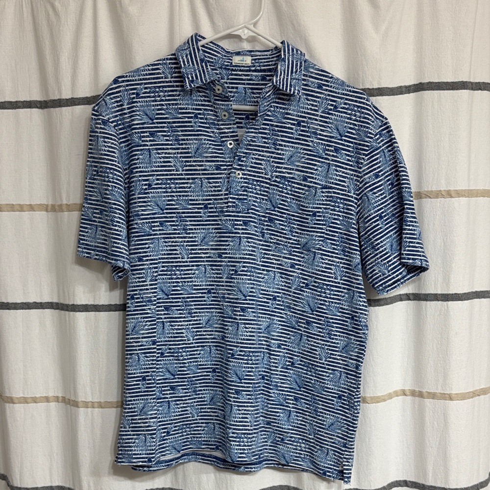 johnnie-O Navy and White Striped Polo Shirt